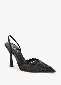Tiffi Black Leather Woven Sling Back Heeled Shoes -Daniel Footwear Shop tiffi p132408 197242 image
