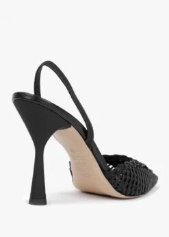 Tiffi Black Leather Woven Sling Back Heeled Shoes -Daniel Footwear Shop tiffi p132408 197243 image