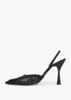 Tiffi Black Leather Woven Sling Back Heeled Shoes -Daniel Footwear Shop tiffi p132408 197244 image