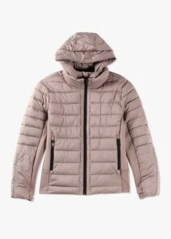 Quilted Taupe Padded Hooded Jacket