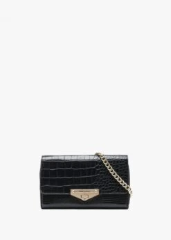 Valentino Abby Black Moc Croc Purse On A Chain