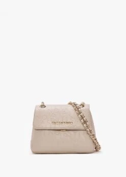 Valentino Relax Embossed Logo Beige Flapover Shoulder Bag