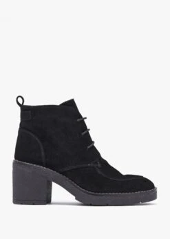 Vesta Black Suede Lace Up Block Heel Ankle Boots
