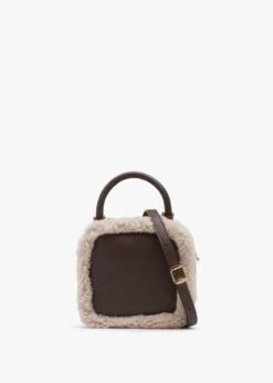 X Christian Villa Mini Square Shearling Brown Leather Cross-Body Bag