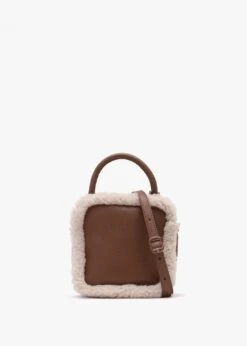 X Christian Villa Mini Square Shearling Tan Leather Cross-Body Bag