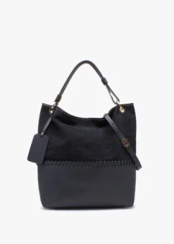 X Christian Villa Grey Leather & Suede Slouchy Hobo Bag