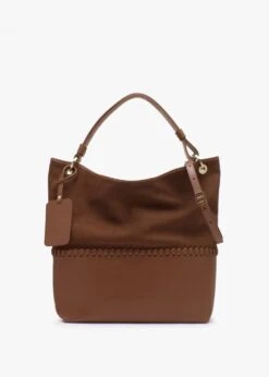 X Christian Villa Tan Leather & Suede Slouchy Hobo Bag