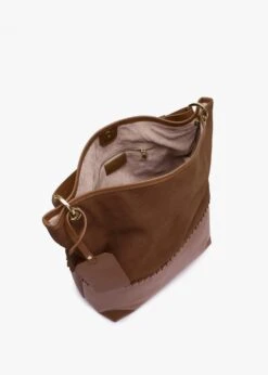 X Christian Villa Tan Leather & Suede Slouchy Hobo Bag -Daniel Footwear Shop villastitch p135585 200003 image