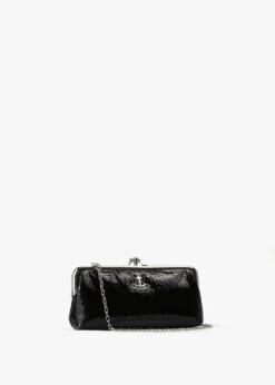 Vivienne Westwood Crinkle Vegan Black Double Frame Purse On A Chain