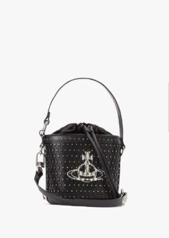 Vivienne Westwood Daisy Black Crystal Leather Drawstring Bucket Bag