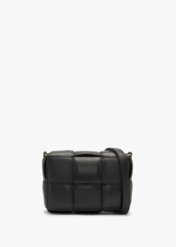 Black Leather Woven Cross-Body Bag