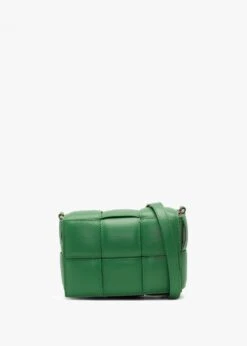 Green Leather Woven Cross-Body Bag
