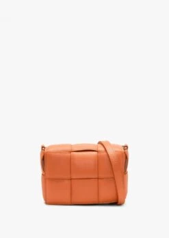 Orange Leather Woven Cross-Body Bag