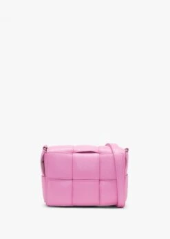 Pink Leather Woven Cross-Body Bag