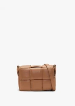 Tan Leather Woven Cross-Body Bag