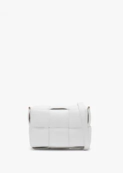 White Leather Woven Cross-Body Bag