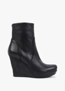 Wisest Black Leather Wedge Ankle Boots