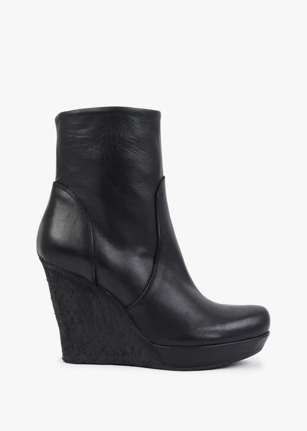 Wisest Black Leather Wedge Ankle Boots 1 Wisest Black Leather Wedge Ankle Boots