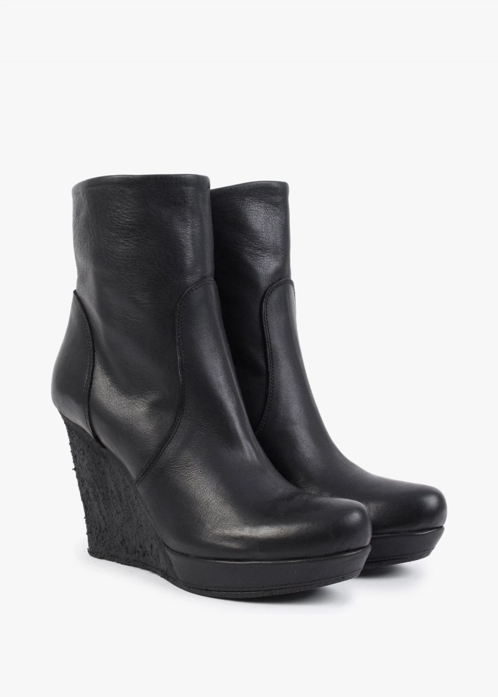Wisest Black Leather Wedge Ankle Boots 2 Wisest Black Leather Wedge Ankle Boots - Image 2