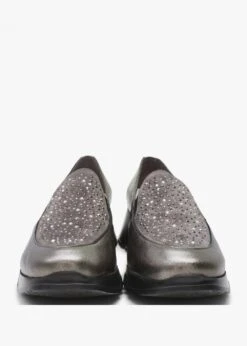 Wonders Jewel Pewter Leather Low Wedge Loafers -Daniel Footwear Shop wonders jewel loafer p138538 201369 image