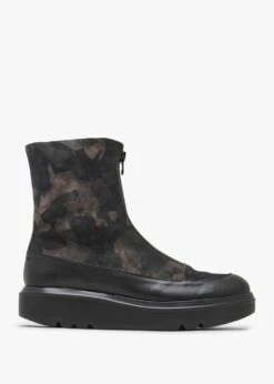 Wonders Black Camo Suede & Leather Ankle Boots