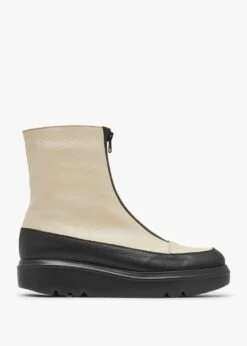 Wonders Cream & Black Leather Ankle Boots