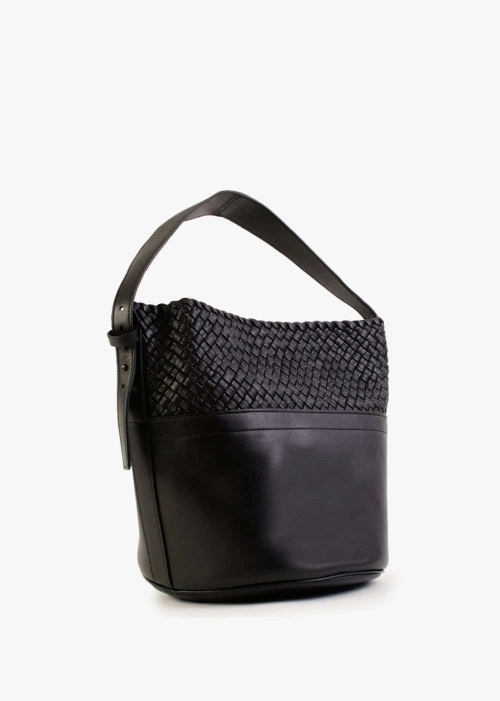 Woven Black Leather Bucket Bag 2 Woven Black Leather Bucket Bag - Image 2