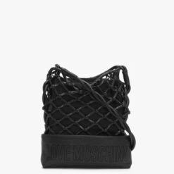 LOVE MOSCHINO Woven Canvas Nero Shoulder Bag