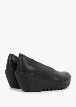 Fly London Yaz Black Leather Wedge Court Shoes -Daniel Footwear Shop yaz black leather wedge court shoes p128150 198127 image
