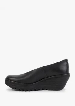 Fly London Yaz Black Leather Wedge Court Shoes -Daniel Footwear Shop yaz black leather wedge court shoes p128150 198128 image