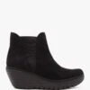 Fly London Yoss Black Suede Wedge Ankle Boots